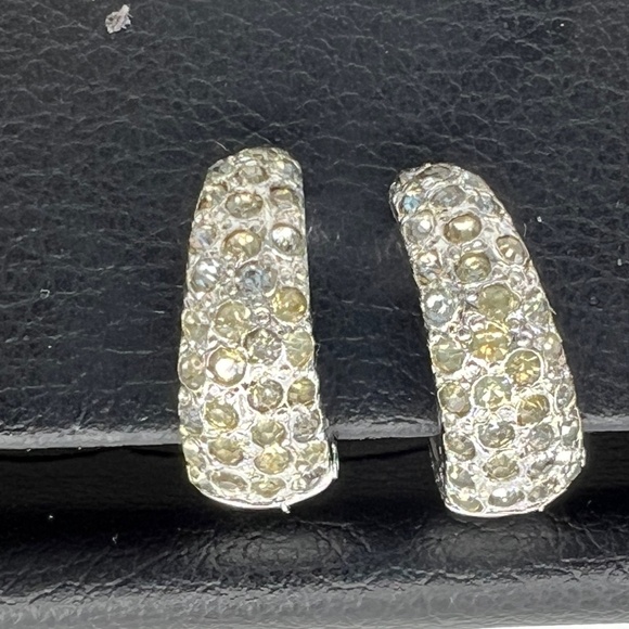 Jewelry - Vintage, Silver Finish CZ Pave Mini Hoop Clip On Earrings